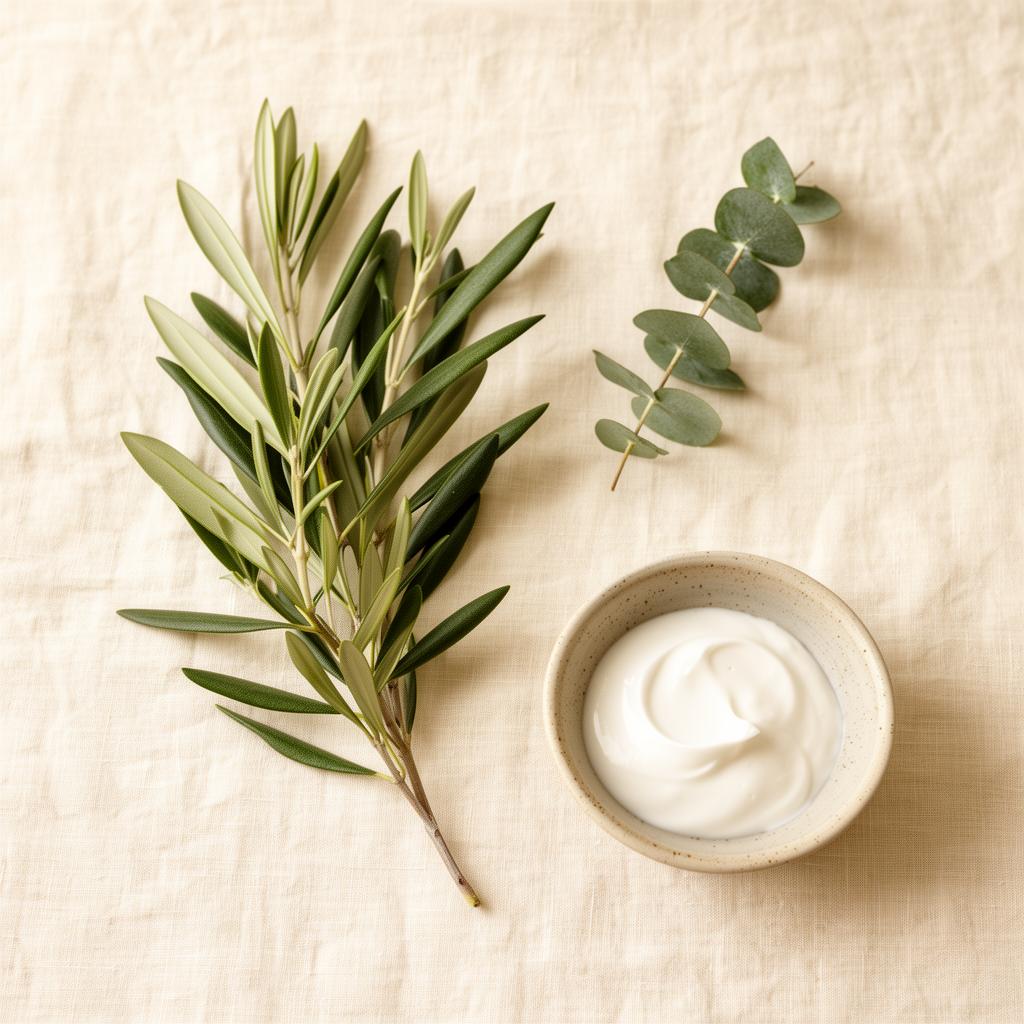 Botaniske ingredienser i flat lay